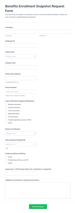 Benefits Enrollment Snapshot Request Form Template