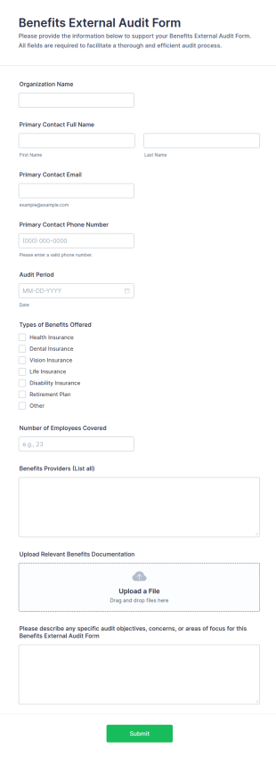 Benefits External Audit Form Template