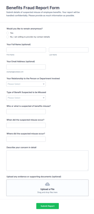Benefits Fraud Report Form Template