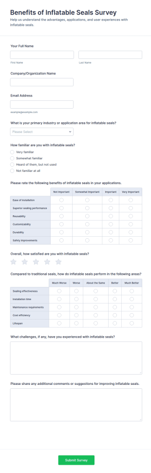 Benefits Of Inflatable Seals Survey Form Template