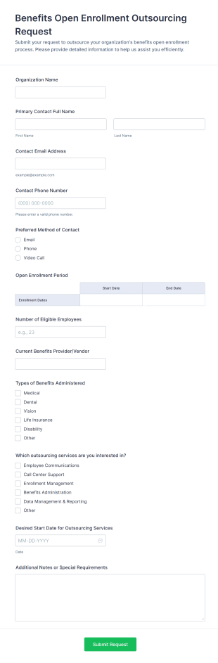 Benefits Open Enrollment Outsourcing Request Form Template