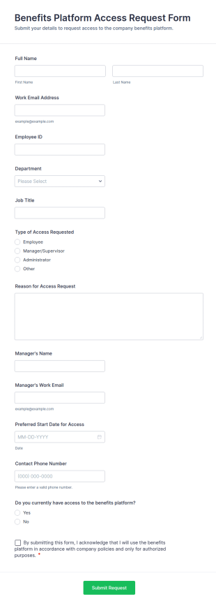Benefits Platform Access Request Form Template