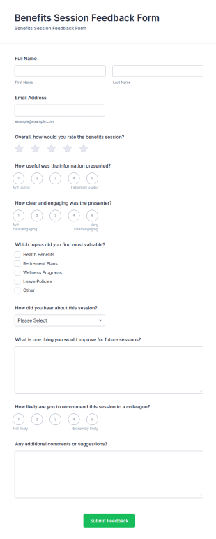 Benefits Session Feedback Form Template