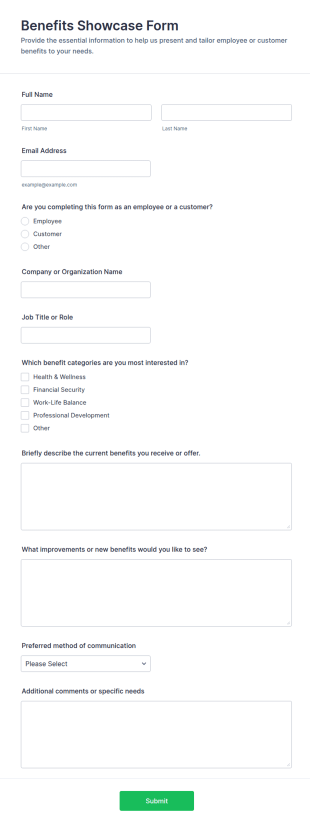 Benefits Showcase Form Template