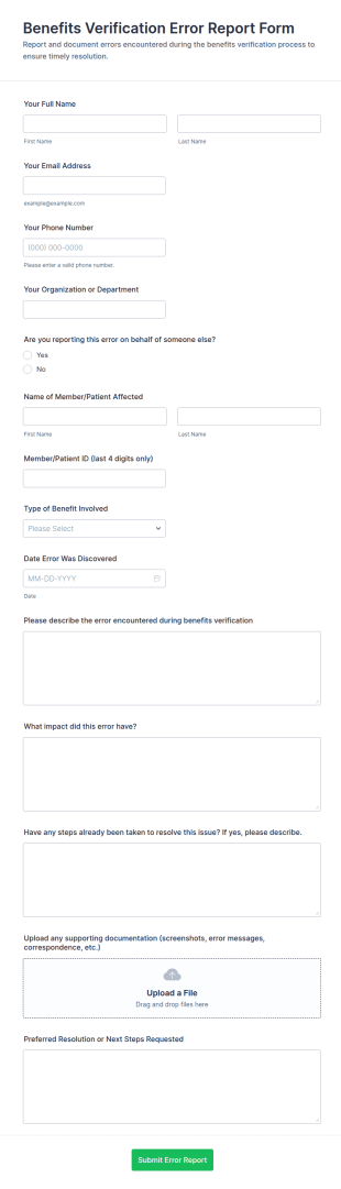 Benefits Verification Error Report Form Template