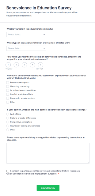 Benevolence In Education Survey Form Template