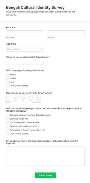 Bengali Cultural Identity Survey Form Template