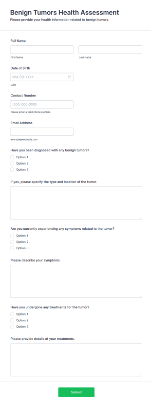 Benign Tumors Health Assessment Form Template
