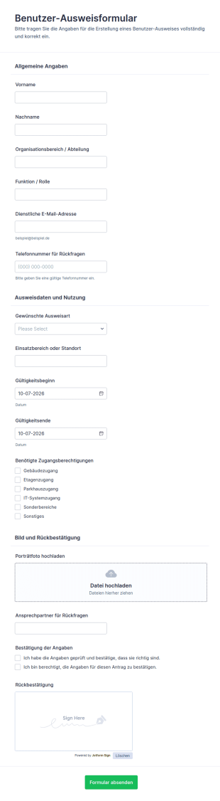Benutzerausweis Erstellungsformular