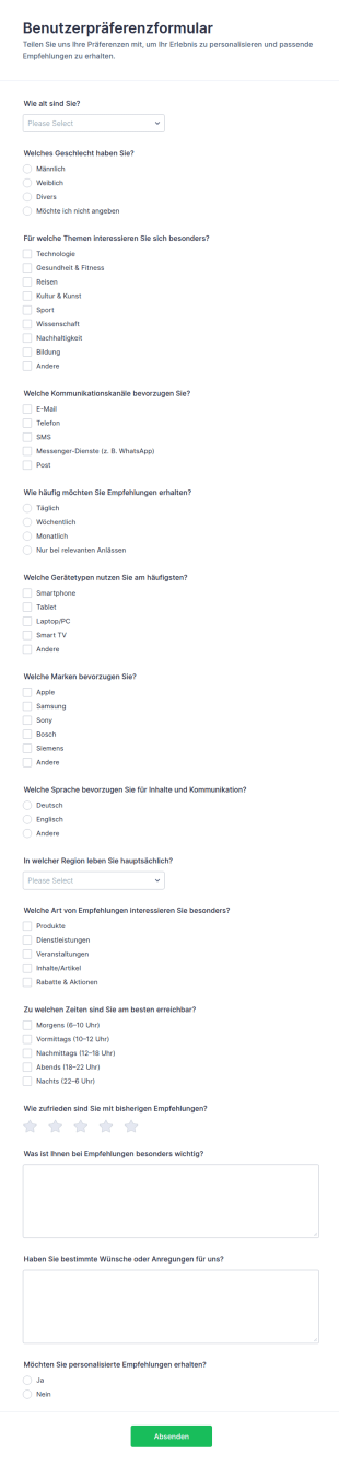 Benutzerpräferenzen Umfrage