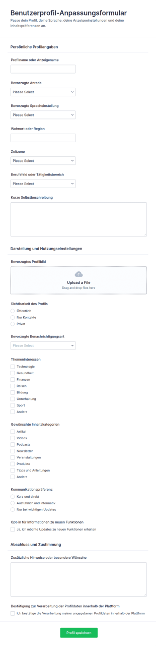 Benutzerprofil Anpassung Survey