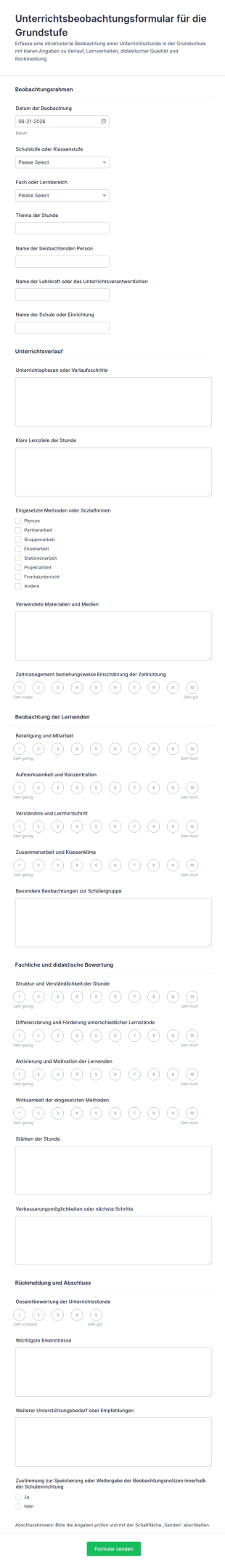 Beobachtungsbogen Für Den Unterricht