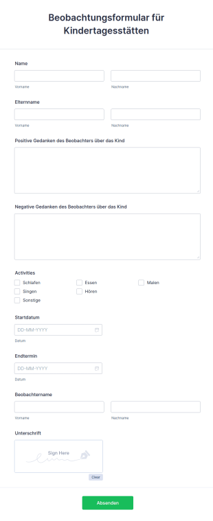 Beobachtungsformular Für Kindertagesstätten