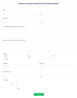 Beobachtungsformular Für Kindertagesstätten Form Template