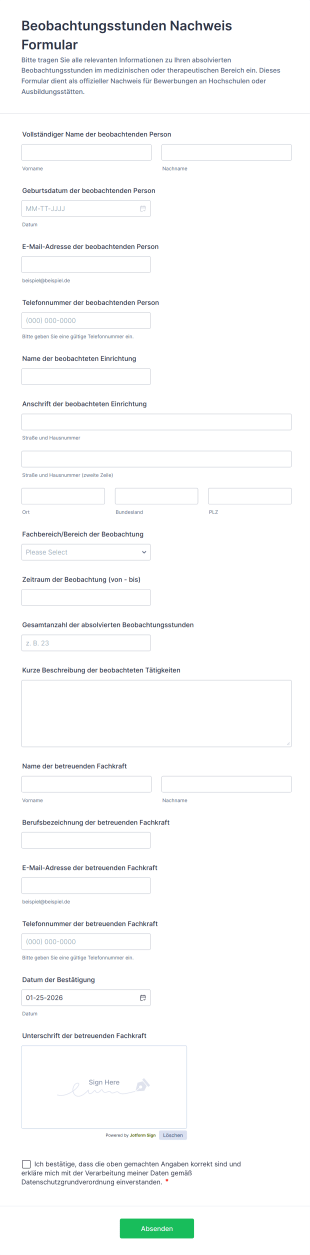 Beobachtungsstunden Nachweis Formular | Jotform