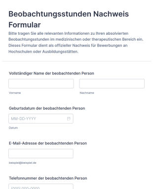 Beobachtungsstunden Nachweis Formular