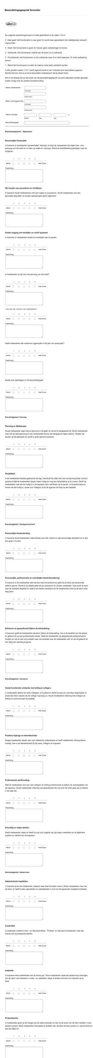 Beoordelingsgesprek Formulier
