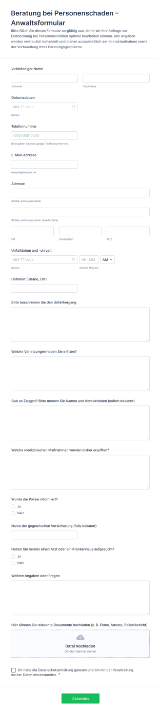 Beratung Bei Personenschaden – Anwaltsformular