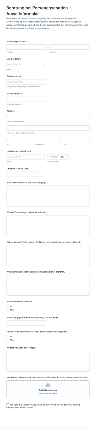 Beratung Bei Personenschaden – Anwaltsformular