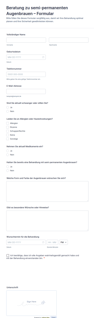 Beratung Zu Semi Permanenten Augenbrauen – Formular