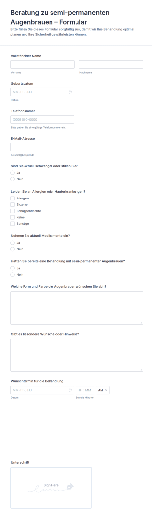 Beratung Zu Semi Permanenten Augenbrauen – Formular