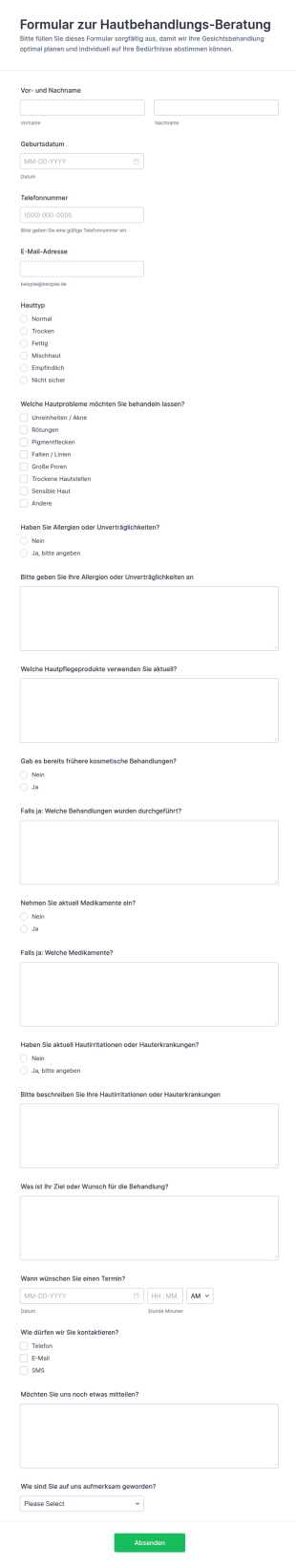 Beratung Zur Gesichtsbehandlung Formular
