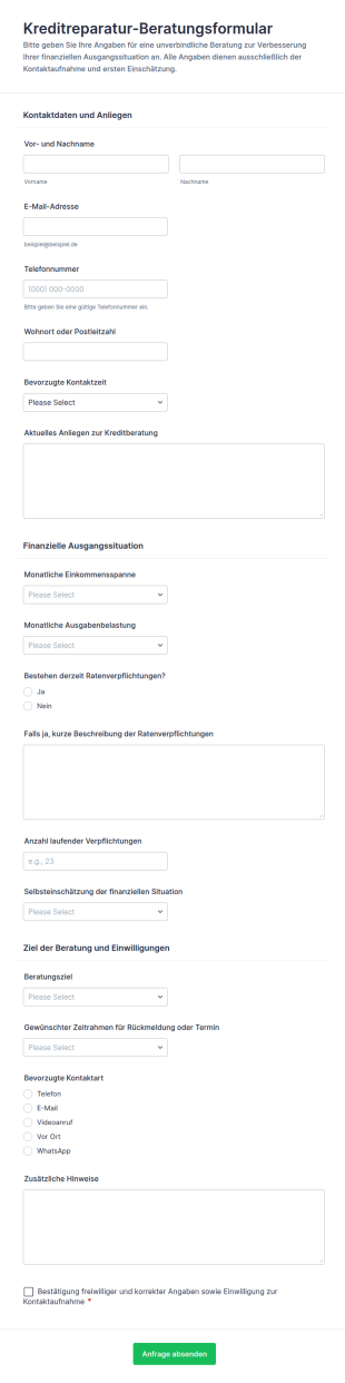 Beratung Zur Kreditsanierung Formular