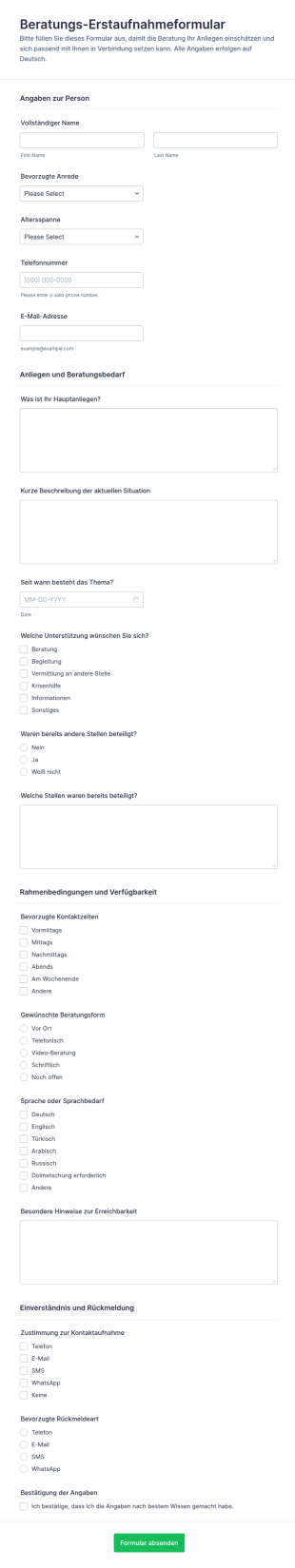 Beratungs Erstbewertungsformular