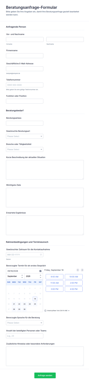 Beratungsanfrage Formular