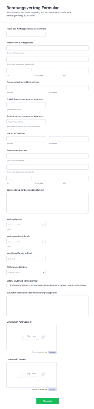 Beratungsdienstleistungsvertrag Formular