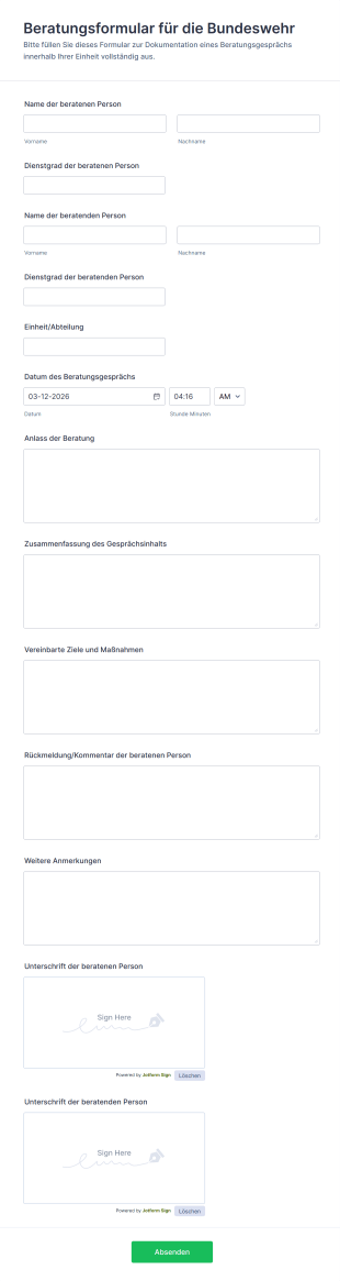 Beratungsformular Für Die Bundeswehr