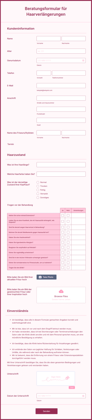 Beratungsformular Für Haarverlängerungen
