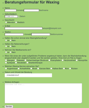Beratungsformular Für Waxing Form Template