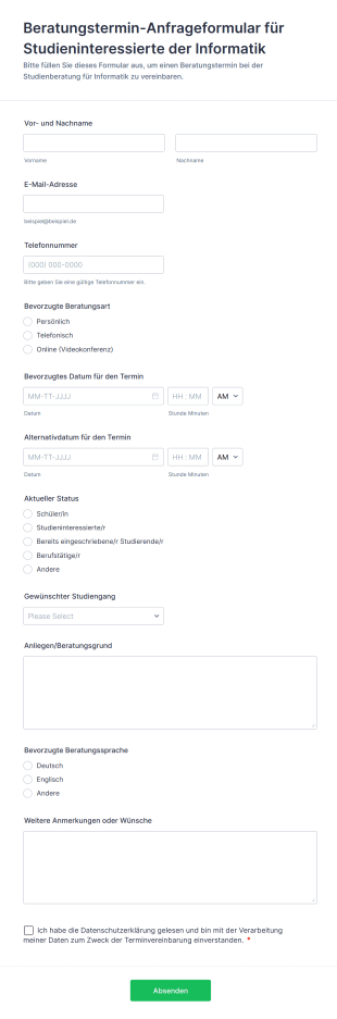 Beratungstermin Anfrageformular Für Studieninteressierte Der Informatik