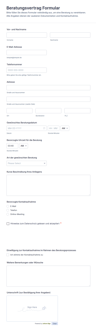 Beratungsvertrag Formular