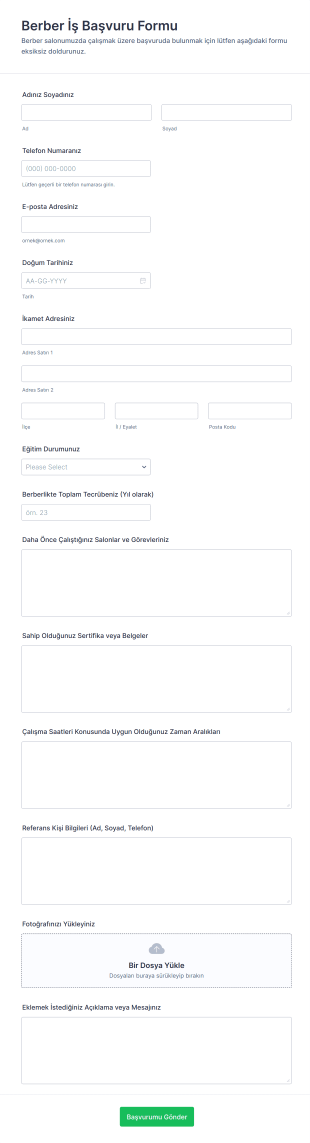 Berber İş Başvuru Form Şablonu