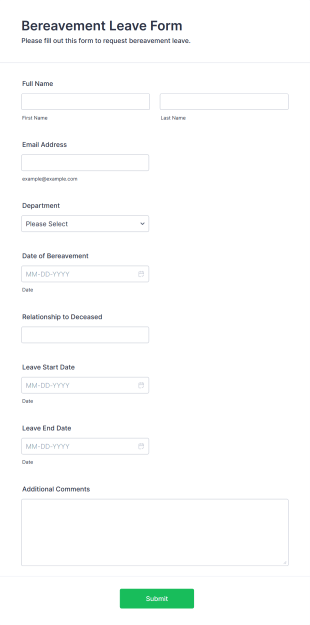 Bereavement Leave Form Template
