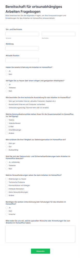 Bereitschaft Für Ortsunabhängiges Arbeiten Fragebogen