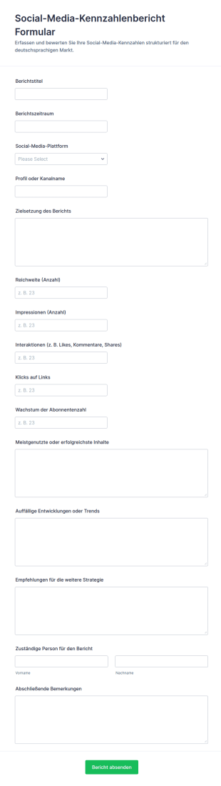 Bericht Zu Social Media Kennzahlen Formular