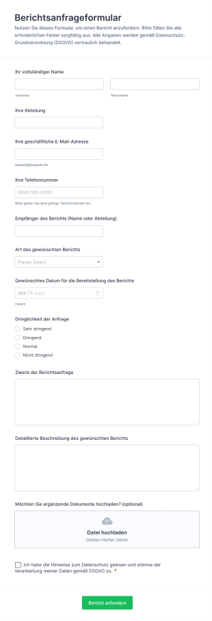 Berichtsanfrageformular