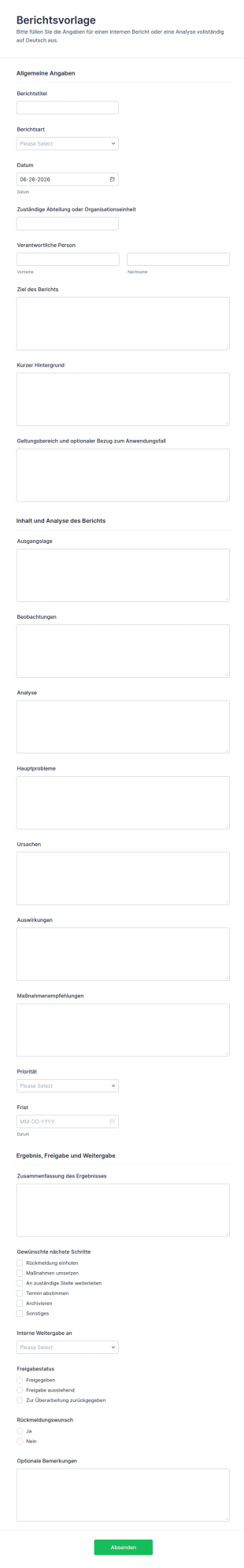 Berichtsvorlage Analysebericht