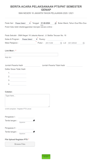 Berita Acara Pelaksanaan Pts Genap Kelas 10