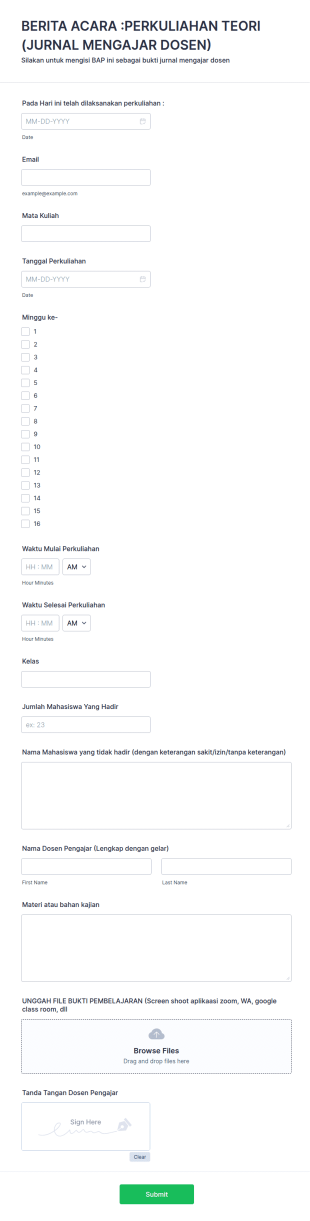 Berita Acara :Perkuliahan Teori (Jurnal Mengajar Dosen)