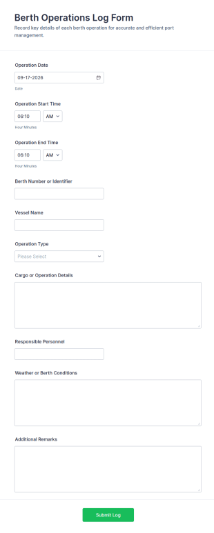 Berth Operations Log Form Template