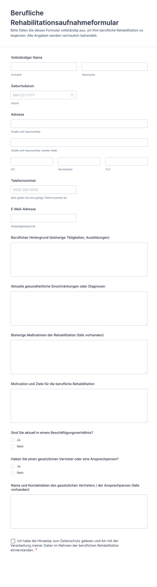 Berufliche Rehabilitationsaufnahmeformular