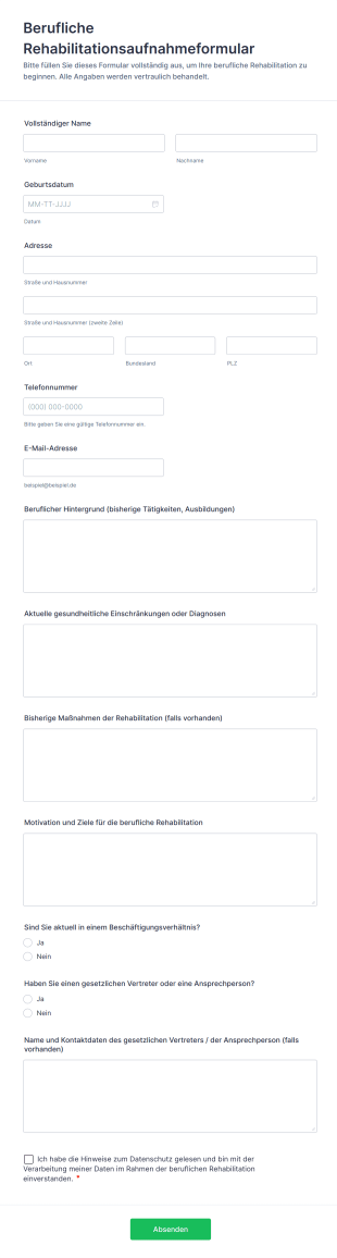 Berufliche Rehabilitationsaufnahmeformular