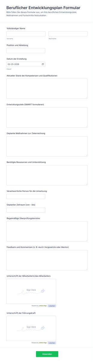 Beruflicher Entwicklungsplan Formular