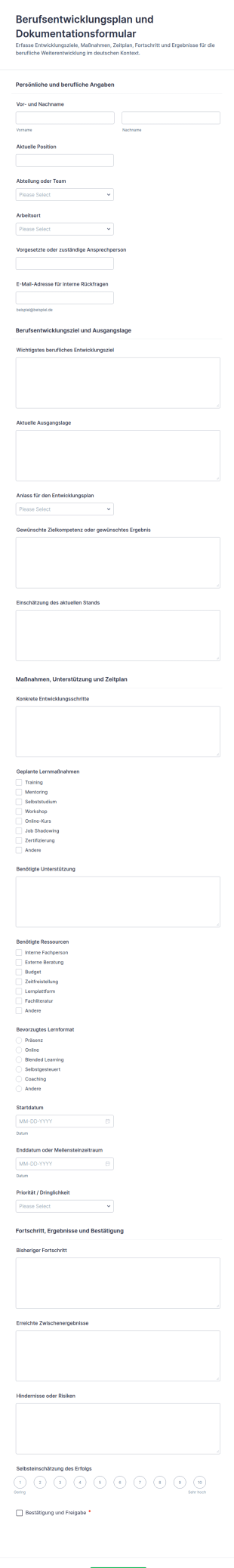 Beruflicher Entwicklungsplan Und Aufzeichnungsformular