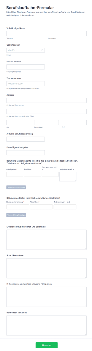 Berufslaufbahn Formular