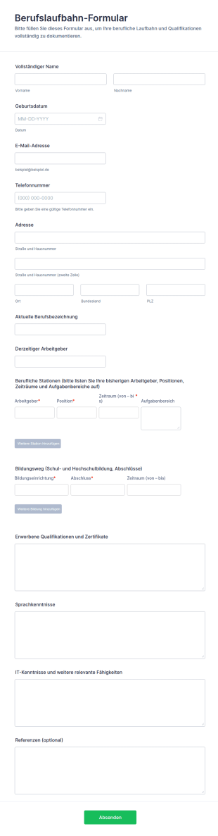 Berufslaufbahn Formular